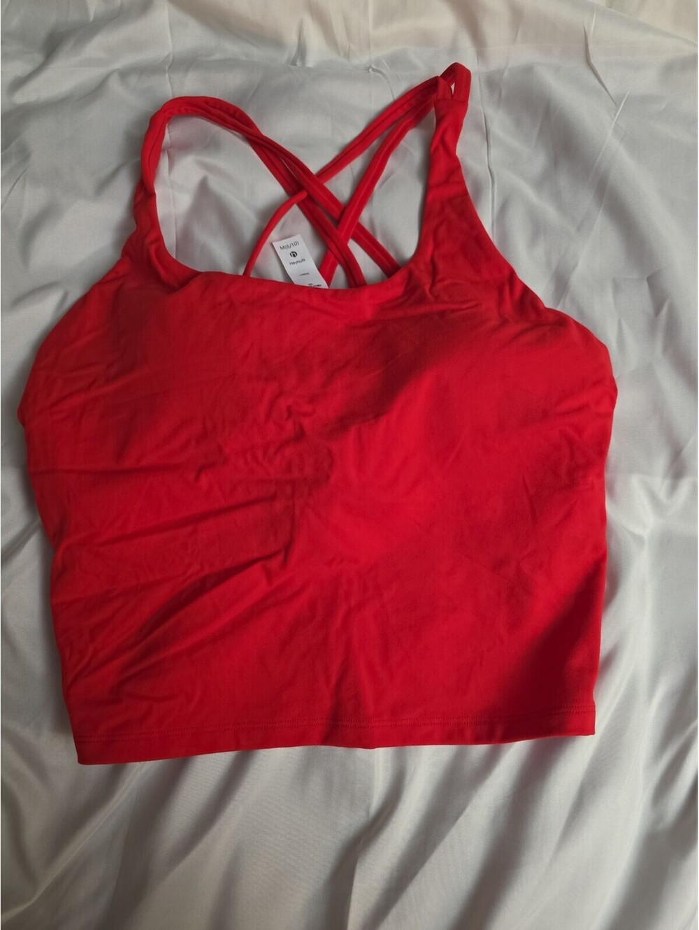 HeyNuts Zeal Longline Sports Bra Red Cross Back Padded Yoga Tank Top